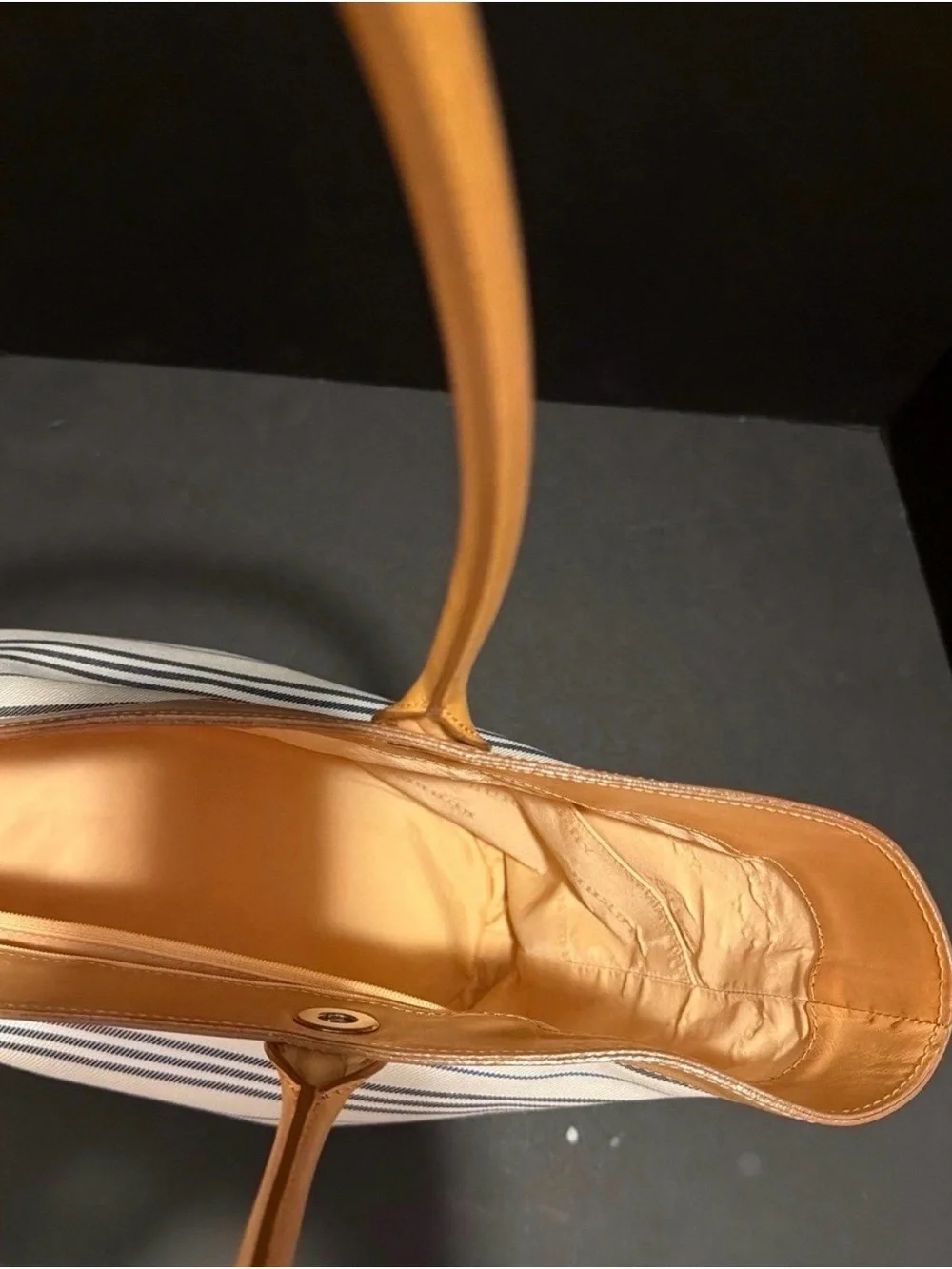 Burberry Cream and Tan Striped Canvas Tote